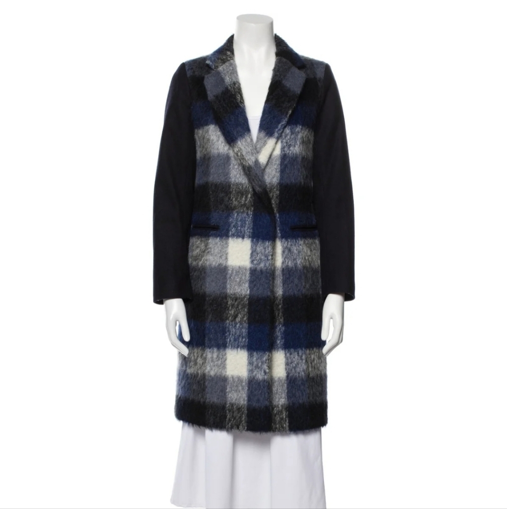 Plaid Blue and Black Sandro Paris Coat, like new